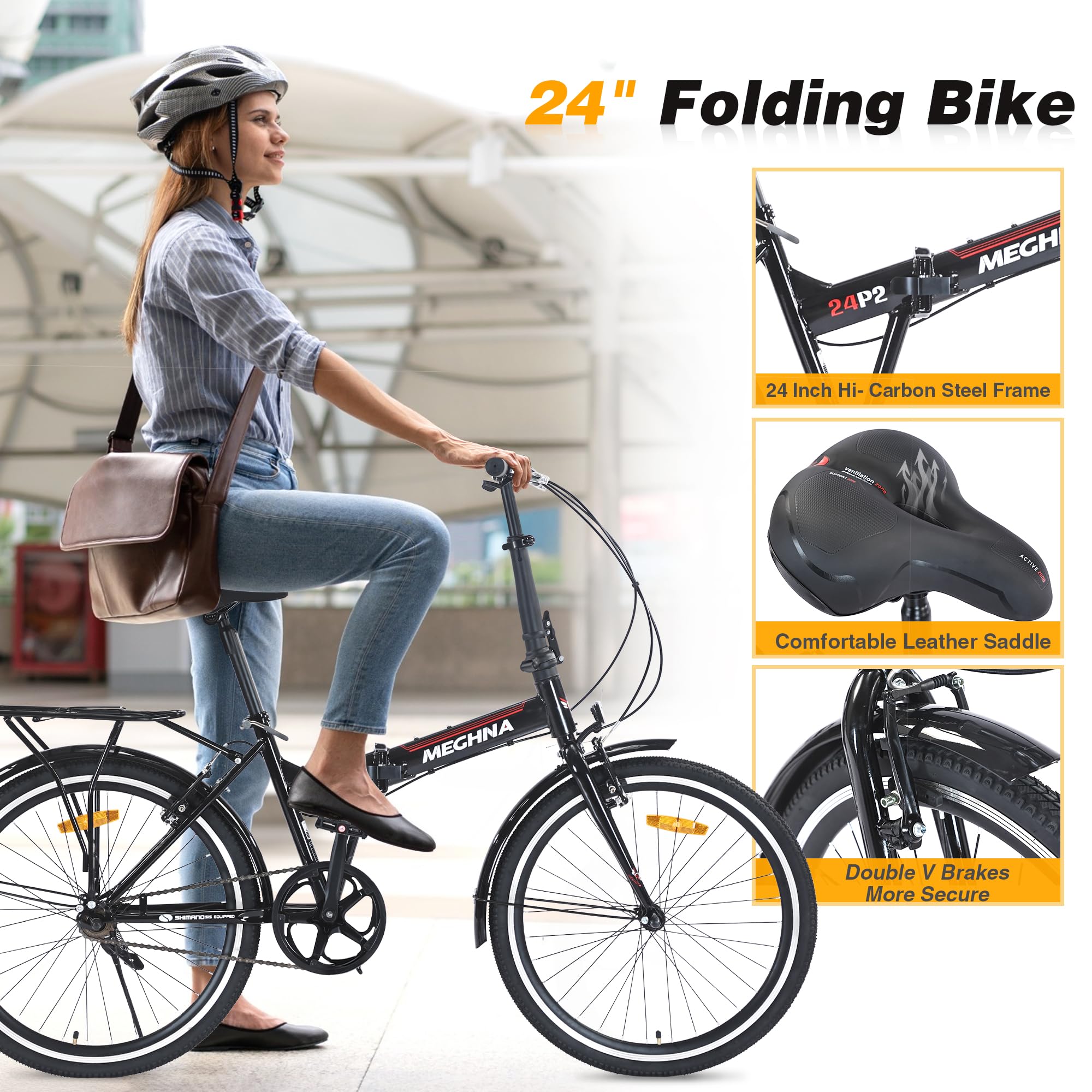 Amazon.com : MEGHNA Folding City Bike 24 inch Wheel Single Speed